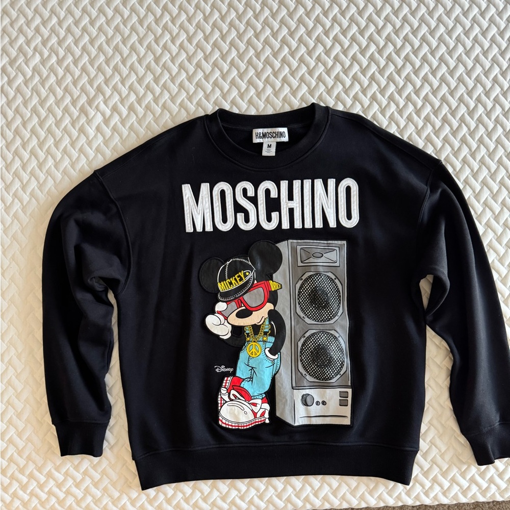 H&M and Moschino Black Crewneck Sweater with Mickey Graphic Design
